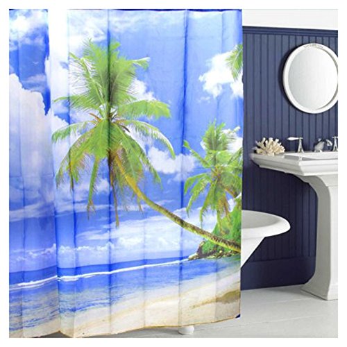 Duschvorhang – SODIAL (R) Tropische Palme Sommer-Strand-Polyester Duschvorhang Badezimmer-Dekor w / Haken - 5