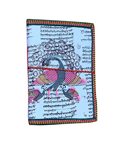 Purpledip Handmade Paper Diary/Journal/Notebook With Peacock Painting In Traditional Indian Design; Cotton String For Locking In Bahi-Khaata style (10497)