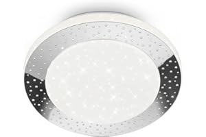 BRILONER Leuchten - LED Deckenlampe mit Sternendekor, LED Deckenleuchte Bad IP44, gelochtes Dekor, neutralweißes Licht, Ø280 mm, Chrom-Weiß, 3693-018