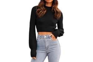 GeGekoko Damen Strickpullover Kurz Sexy Cropped Pullover mit Rundhalsausschnitt Herbst Winter Warmer Langarm Sweatshirt Elegant Kurzer Strickpulli für Frauen