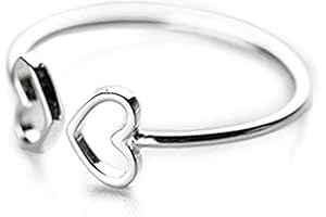 IMINI Anello aperto a doppio cuore per donne adolescenti ragazze bambine in argento Sterling S925 delicato regolabile dichiarazione di fidanzamento sottile e minimalista, gioielli regalo per BFF figlia compleanno