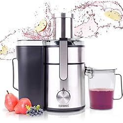 Duronic JE10 Centrifugeuse verticale à jus de 1000W pour fruits et légumes entiers - Large ouverture de 85 mm - Bec verseur anti-gouttes - Préparez vos jus fait-maison sans additifs, colorants ou sucre ajouté