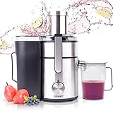 Duronic JE10 Centrifugeuse verticale à jus de 1000W pour fruits et légumes entiers - Large ouverture de 85 mm - Bec verseur anti-gouttes - Préparez vos jus fait-maison sans additifs, colorants ou sucre ajouté