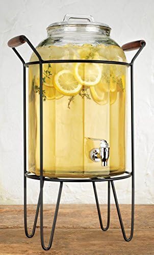 Retro Beverage Panel Dispenser Durable Glass 3 Gallon with Spigot in Metal Caddy by TWI