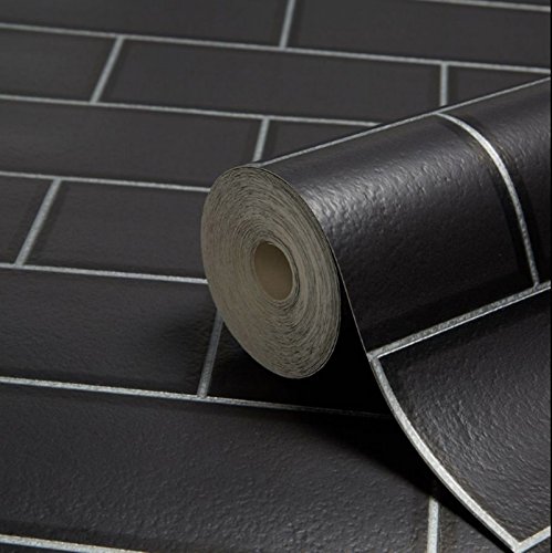 Preisvergleich Produktbild BHF FD40137 "Ceramica Metro" Tapete für Küche und Badezimmer, Fliesenoptik, Schwarz