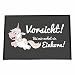 Produktbild Fußmatte mit verschiedene, lustige Sprüchen - schwarz-weiß - Schmutzfangmatte - Fußabtreter - Home - Textilien - Teppich, Matte, Geschenkidee (50 x 70 cm, "Vorsicht! Bei mir wohnt ein Einhorn!")