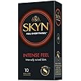 SKYN Intense Feel Condoms Pack of 10 SKYNFEEL Latex Free Condoms for Men, Regular Size Condoms, Thin Condoms, Ribbed and Dotted Straight Shape, Lubricated, 53mm Wide