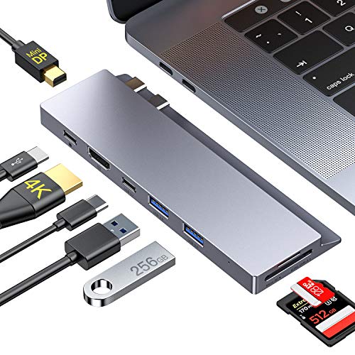 Honmax Hub USB C, 8 in 1 Dock con Mini DP, HDMI 4K, 2 USB 3.0, 2 USB C, Lector de Tarjetas SD/SDXC UHS-II, Adaptador Compatible con MacBook Pro 2019/2018/2017/2016, MacBook Air 2019/2018