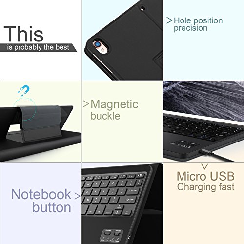 IVSO iPad Pro 10.5 QWERTZ Tastatur, Abnehmbare Wireless Bluetooth Tastatur Schutzhülle mit Standfunction Für Apple iPad Pro 10.5 Tablet, Schwarz - 6