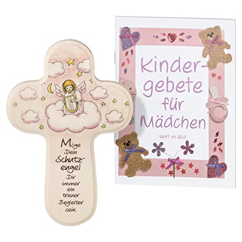 Taufkreuz / Kinderkreuz für Mädchen in rosa Holz ,,Schutzengel mit Harfe'. Ein Kreuz (Wandkreuz) zur Taufe als Taufgeschenk. Kreuz / Holzkreuz für Kinder (Baby, Taufkind) mit Taufspruch und Engel