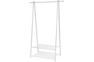 SONGMICS Appendiabiti con 2 Ripiani Portaoggetti Portascarpe, Struttura in Metallo, Salvaspazio, Ideale in Camera da Letto, Corridoio, Ufficio e Altre Stanze, Bianco HSR05W