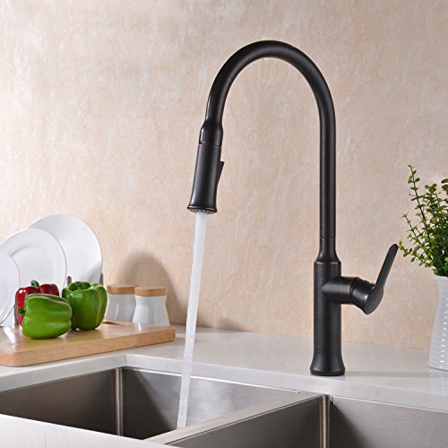 GICASA Commercial Style High Arc Pull Down Bronze Waschbecken Wasserhähne, Single Handle Pull Out Sprayer Edelstahl Öl gerieben Bronze Küchenarmatur - 2