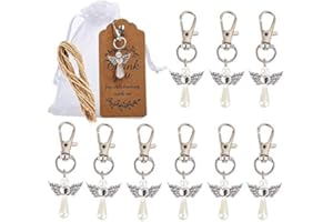 Amajoy 50Pack Guardian Angel Keychains Lucky Charm Pendants with Organza Bags and Thank You Card Wedding Favor Baby shower Favor Christmas Favor