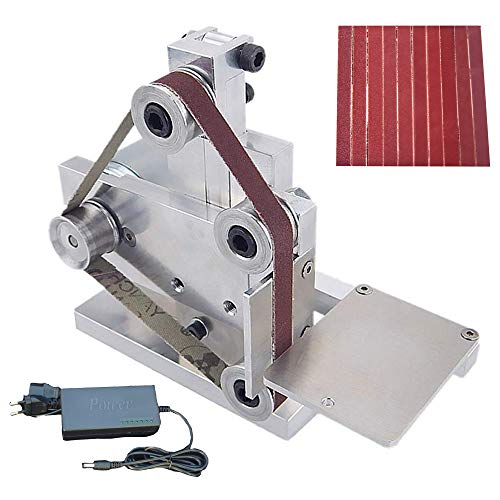 Matepom Mini Belt Sander Micro Desktop Grinder Electric DIY Mute Sand Mill with DC12-24V Speed Regulation Version Power Supply & 10pcs Sand Paper (330 * 30mm)