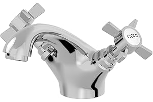 Park Lane® Worcester Bathroom Basin Sink Mixer Tap Traditional Mono Round Twin Crosshead Handle Faucet for Sinks, Chrome
