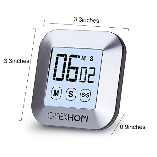 Magnetischer Küchentimer, GEEKHOM Digitaler Touchscreen-Timer mit Alarm, Countdown & Hochzähler, großer LCD Bildschirmtimer für die Küche und zum Kochen - 2