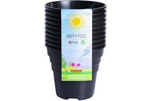 Happy Pots - Lot de 10 pots de fleurs en plastique de qualité supérieure - 10 cm - Pots de fleurs réutilisables pour intérieur/extérieur, décoration d'intérieur, jardinage - Rond, très résistant,
