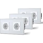 BSEED Double Wall Socket with Glass, Standard Recessed Sockets, Schuko Single Plug 16A 250V, Power Socket for Kitchen, Bedroo
