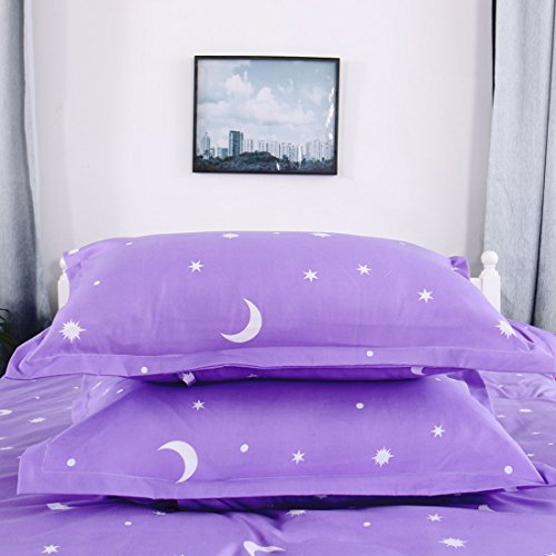 sourcingmap® Sternenaufdruck Bettbezug Kissenbezug Bettdecke Abdeckung Bettbezugset Lila - 3