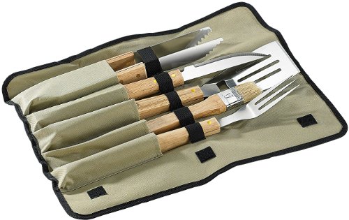Rosenstein & Söhne Hochwertiges Grillbesteck, 5-teilig mit Tasche