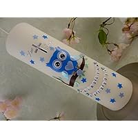 Taufkerze Eule Kreuz silber blau mit Sternen Taufkerzen Junge Mädchen 250/70 mm inkl. Beschriftung