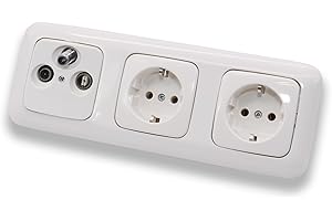 EBROM'S BJ SETS BUSCH JÄGER Komplettset/Antennensteckdosen-Einsatz Radio/TV/SAT (**) WISI + 3fach Rahmen und Abdeckung inkl. 2 x Steckdosen 20 EUC-214, Reflex SI Alpinweiß