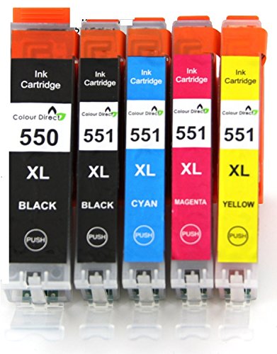 5 XL Colour Direct CLI-551XL/ PGI-550XL Kompatibel Druckerpatronen Ersatz für Canon Pixma MG5450 MG5550 MG6350 MG6450 MX725 MX925 IP7150 iP7250 Drucker