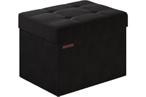 ABHENG Folding Storage Ottoman, Velvet Storage Bench, Footrest, Bed End Stool, Footstool, for Living Room, Bedroom and Office,31 x 41 x 31 cm, 200 kg Load Capacity, Ink Black,ASND03B