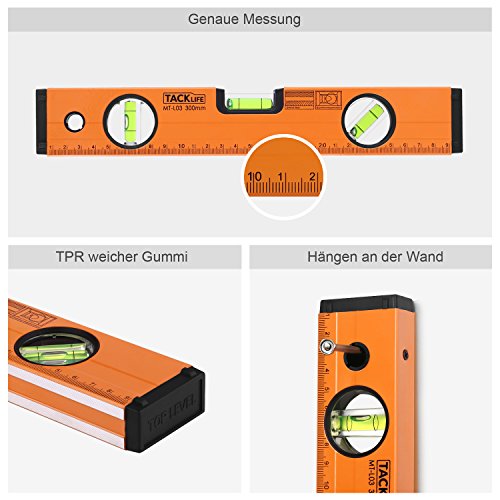 Tacklife MT-L03 Klassischer Wasserwaage mit Magnet und horizontaler, vertikaler und 45-Grad-Libelle ( Genauigkeit: 0.75 mm / m Größe: 300 mm) - 2