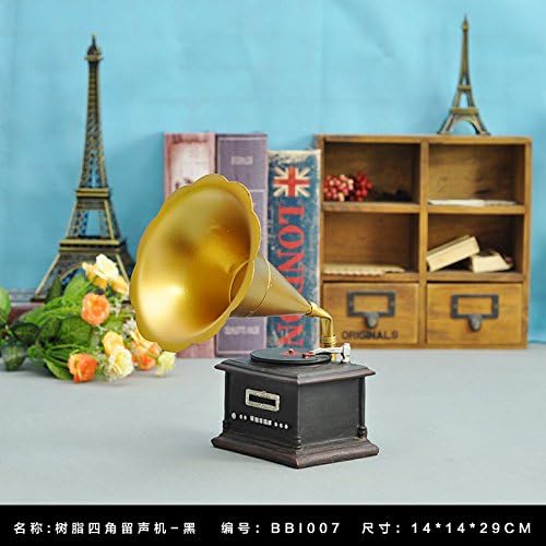 SQBJ Retro Gramophone Vinyl Home Furnishing Creative Living Room Decoration Model Bar Cafe Shop Decor,Resin Four Angle Phonograph - Black