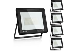Daromigo Projecteur LED Extérieur 100W - Pack de 5 - 8500lm, 3000K Blanc Chaud, IP65 Étanche pour Cour, Garage, Couloir