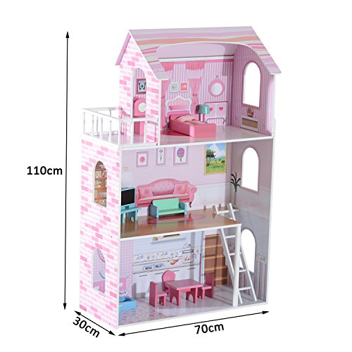 HOMCOM Large 13PC Furnitures Wooden Kids Doll House Children Girls Dollhouse Pretend Playset Entertainment Imagination Toy Game HOMCOM Large 13PC Furnitures Wooden Kids Doll House Children Girls Dollhouse Pretend Playset Entertainment Imagination Toy Game