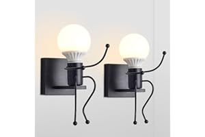iDEGU 2 Pack Applique Murale Moderne Lampe Murale Style Humanoïde Créatif LED Luminaire Décoration Applique Intérieure pour Chambre d'enfants Salon Couloir (Noir)