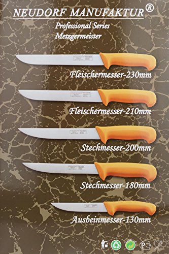 Neudorf Manufaktur Metzgermeister Fleischermesser Metzgermesser Set in Profiqualität 5-teilig/ Edelstahl (handgearbeitet)/ spezielle ergonomische Griffe/ Top Qualität - 5