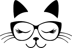 TLK DESIGNS Cute Cat with Glasses Vinyl Decal Sticker for Car/Window/Wall (White Gloss)