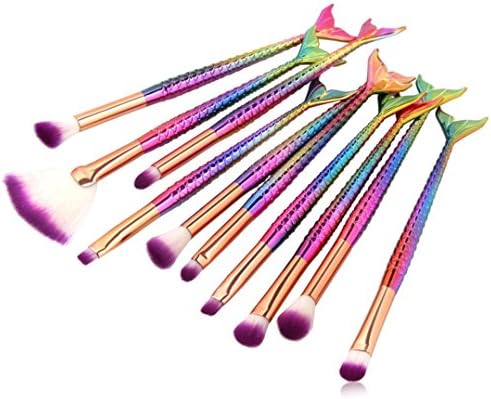 Soundly SamMoSon Professional Mermaid Makeup Brushes Set colorful Makeup Brushes Foundation Eye Shadow Contour Eye Lip Beauty Cosmetic Tools (10Pc)