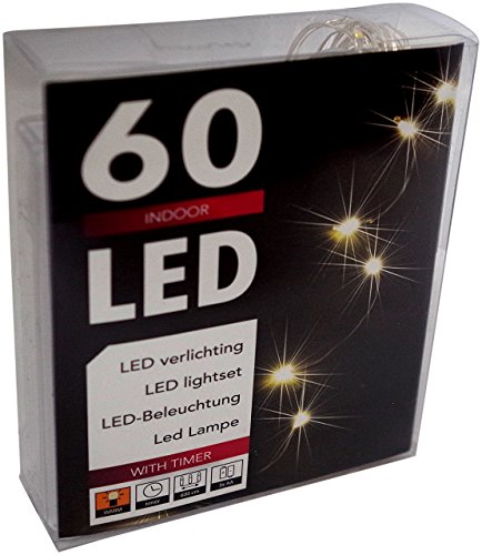 Led Lichterkette Batterie mit Timer 60 Leds Micro Tropfen auf biegsamen Silberdraht