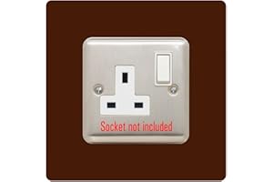 EWOLDS Single Socket Surround | Square | Acrylic Back Panel or Finger Plate | Light Switch Plug, Font Colour:Brown