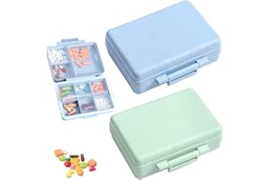 DAGORD 2 STÜCKE Tragbare Pillendose Reise Pillen Organizer Medikamentenboxen Pillenbox Feuchtigkeitsbeständigen Bauart BPA Frei 9 Fächer Pillendose Klein für Unterwegs (Blau + Grün)