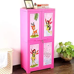 Cello Novelty Big Fairy Kids Plastic Cupboard with 3 Shelves(Pink)