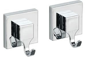‎WENKO WENKO Vacuum-Loc® Wandhaken Quadro, 2er Set, Handtuchhaken für Badezimmer und Küche, Vakuum-Befestigung – ohne Bohren, Handtuchhalter aus Kunststoff, Maße je Haken: 6 x 7 x 5 cm