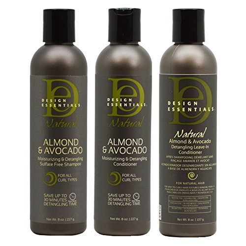 Design Essentials Almond/Avocado Moisturizing and Detangling Sulfate Free Shampoo & Conditioner & Leave-in Conditioner 8oz Set by Design Essentials