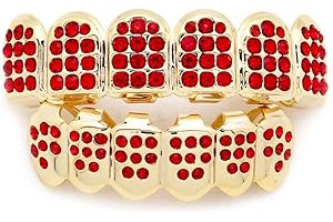 Sadiyamo Diamond Grills Shiny Hip Hop Teeth Grillz Caps Iced Out CZ Top and Bottom Vampire Fangs Grillz for Men and Women