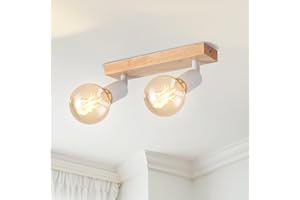 LVWIT Faretti LED da Soffitto Orientabili Bianco, Faretto da Interno con 2 Lampadine LED E27, Base di Legno, Faretti Soffitto Retrò per Barra, Salotto,Cameretta, Cucina (Lampadine Escluse)