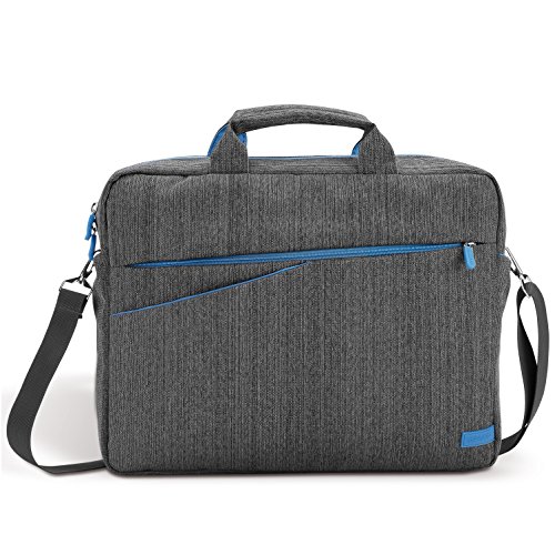 deleyCON Notebooktasche für Notebook / Laptop bis 15,6″ (39,5cm) – Tasche/Hülle aus Leinen mit Zubehörfächern und verstärkten Polsterwänden – grau/blau - 2