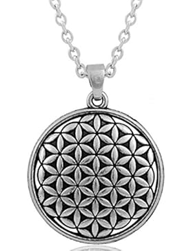 MESE London Silber Anhänger Blume Des Lebens Heilige Geometrie Halskette - Elegante Geschenkverpackung