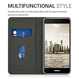 kwmobile Hülle für Huawei Nova - Bookstyle Case Handy Schutzhülle Textil mit Kunstleder - Klapphülle Cover Stoff Kariert Design Beige Weiß Schwarz - 