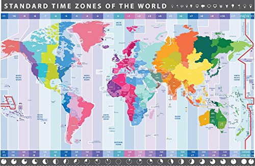 Detailed World Map (Chart) with Timezones - Wall Poster - 48cm x 33cm by OFA Prints