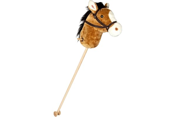 Smal Foot 11718 Cheval sur bâton Nico en Bois et Peluche, Brun avec des bruits, à partir de 3 Ans