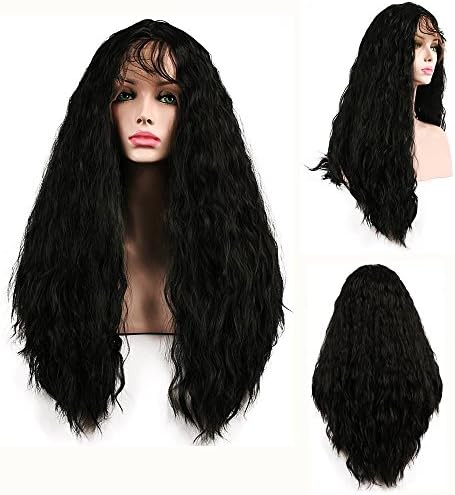 SHANDIREN Synthetic Lace Front Wigs Color Black Outdoor Loose Curly Hair High Density Glueless American Heat Resistant 22 Inches For Women